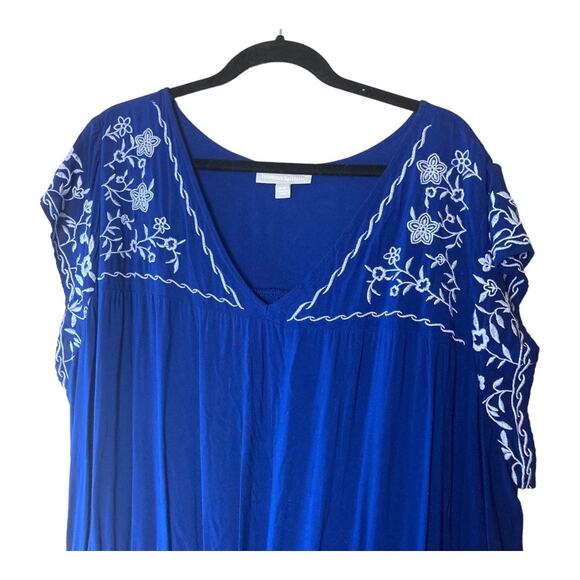 Women Within Blue Dress with White Embroidery Size 26 - Picture 3 of 11